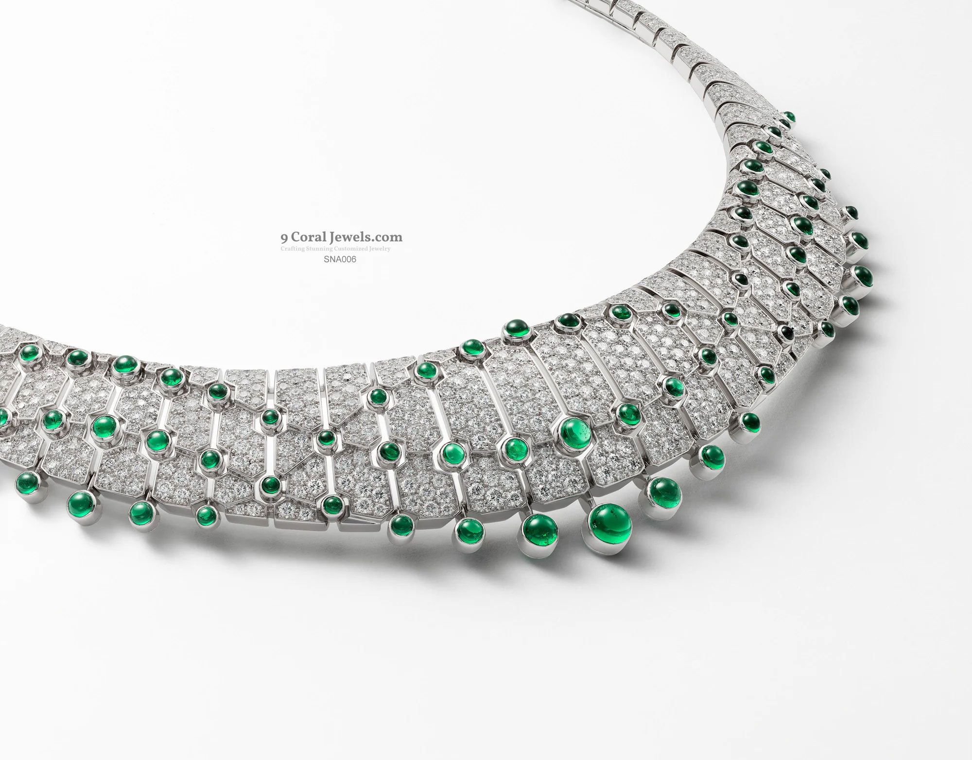 Emerald and CZ Diamond Silver Necklace