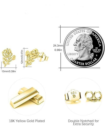 9255 Sterling Silver, Gold Rose Stud Earrings