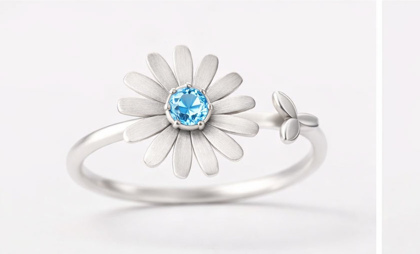 Daisy Flower Silver Ring