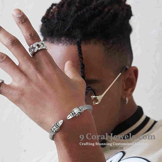 Sterling Silver Open Cuff Tribal Bracelet