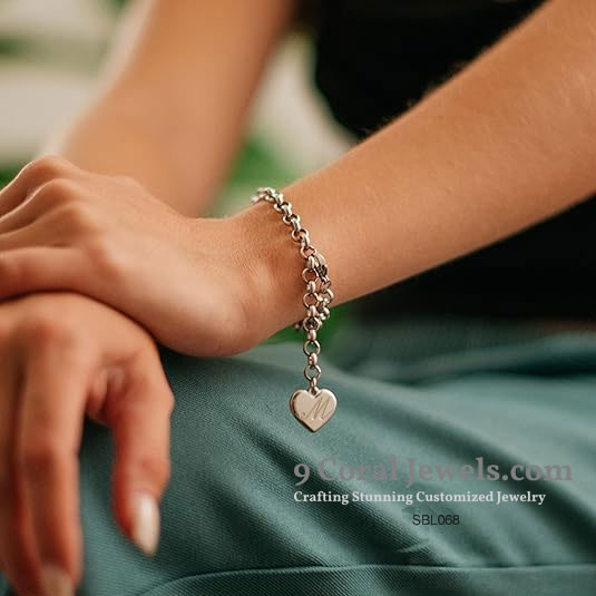 Heart Initial Charm Bracelet – 925 Sterling Silver