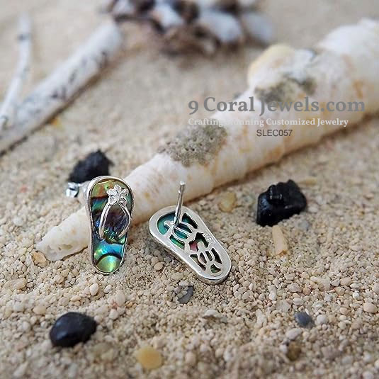 925% Sterling Silver Flip Flop Abalone Shell Stud Earrings