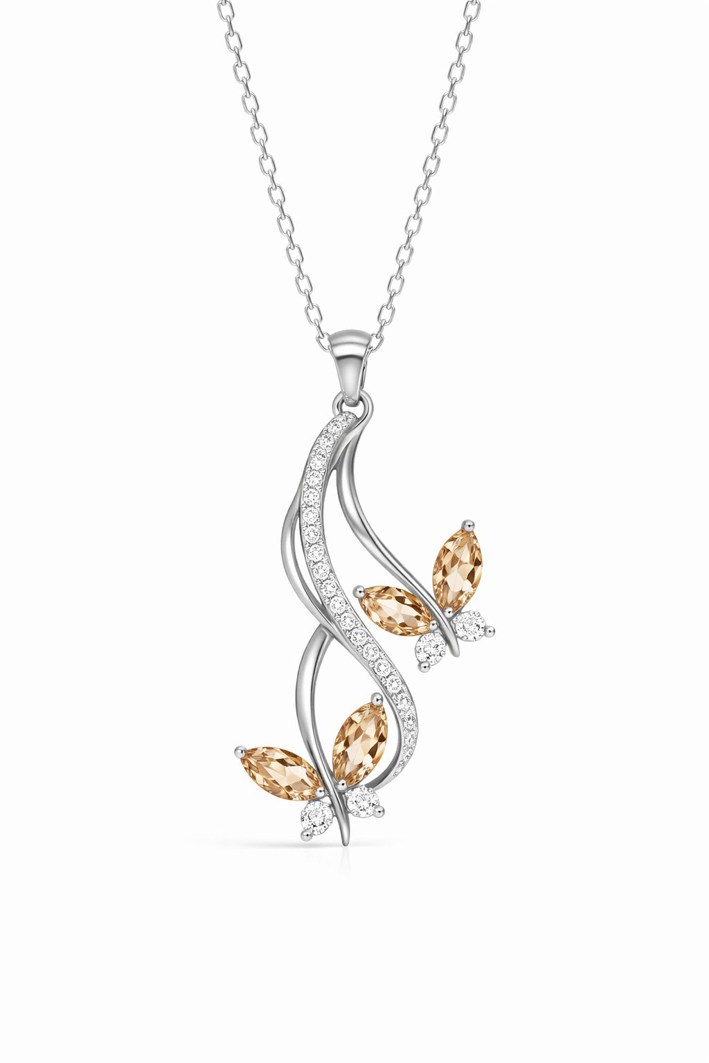925% Sterling Silver Butterfly Crystal Pendant Necklace