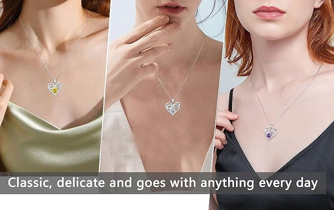 Infinity Heart Necklace with Amethyst Stone