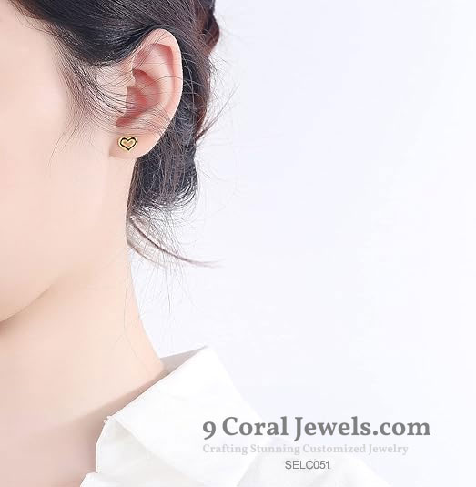 Gold Platerd Heart Stud Earrings, 925% Sterling Silver