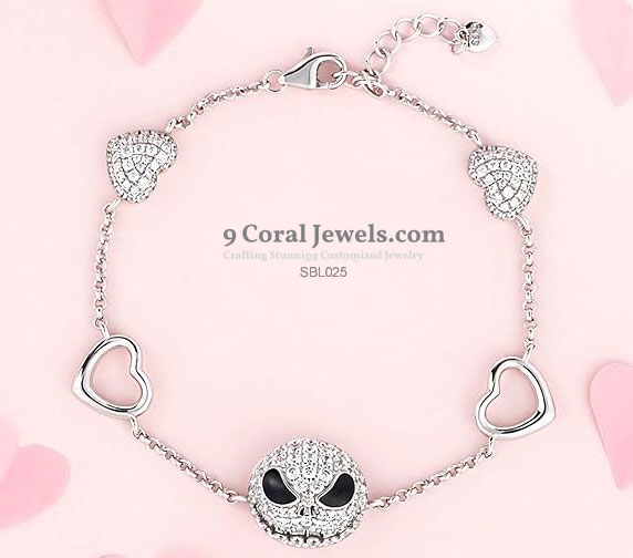 Silver Skull Heart Bracelet