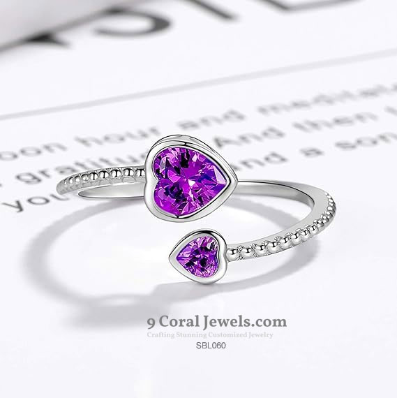 925 Sterling Silver Heart-Shaped Purple CZ Ring & Bracelet Set – SBL060