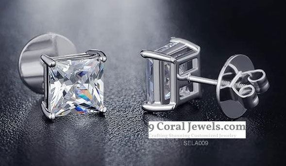 Princess Cut Cubic Zirconia Diamond Stud Earrings