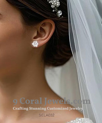 925% Sterling Silver White Flower Pearl Earrings
