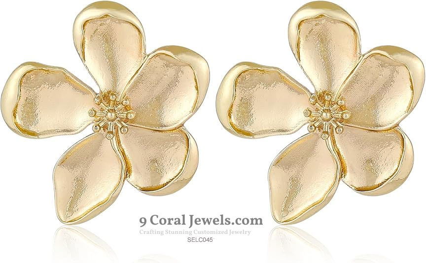 Gold Plated 925% Sterling Silver Flower Stud Earrings