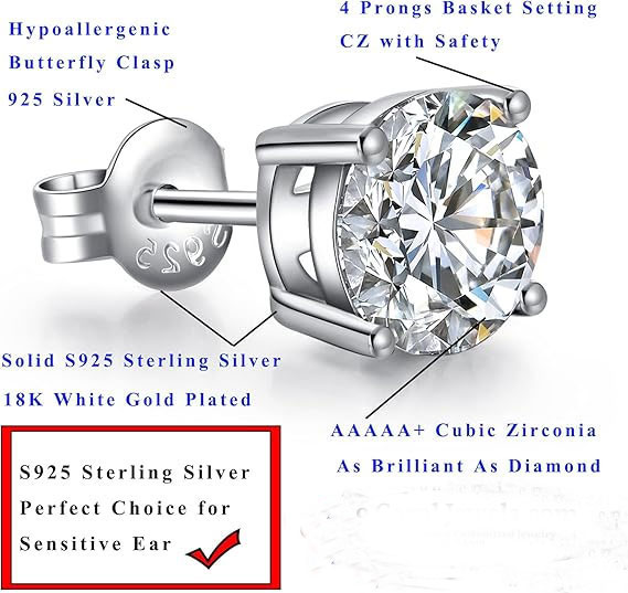 Sterling Silver Round Cut Stud Earrings