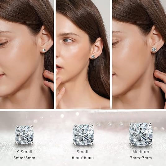 925% Sterling Silver Cushion Cut Cubic Zirconia Stud Earrings
