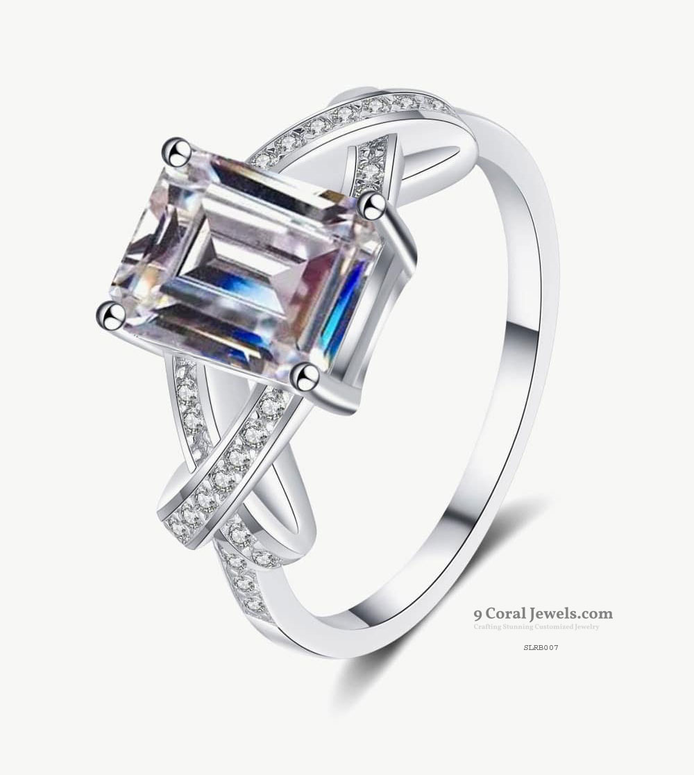 Elegant Square-Cut Crystal Silver Ring