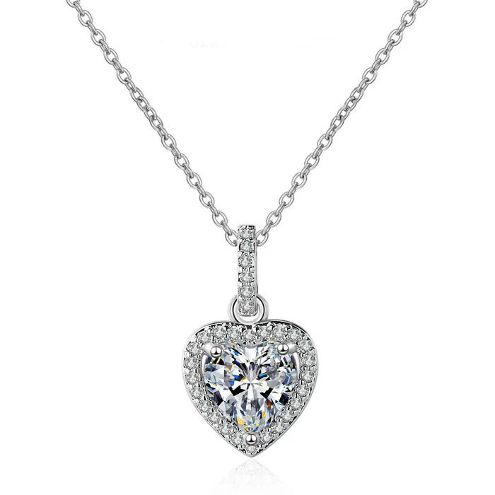 Heart-Shaped CZ Diamond Pendant Necklace