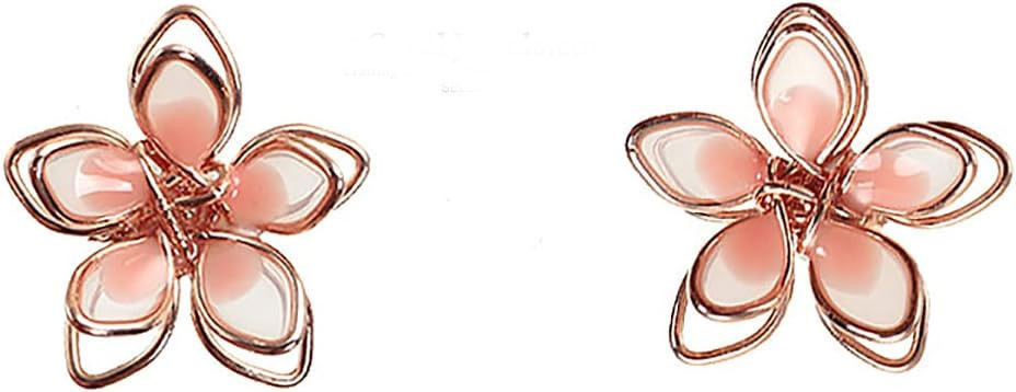 925% Sterling Silver Pink Flower Gold Earrings