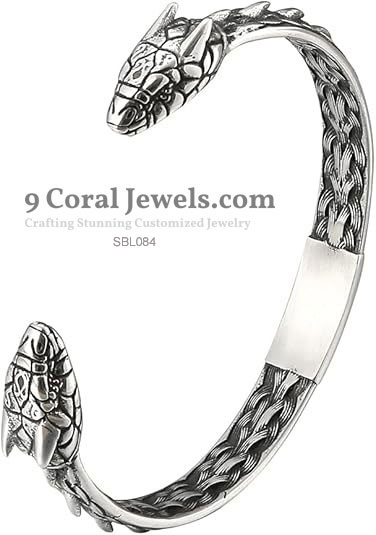 Handcrafted 925 Sterling Silver Viking Dragon Head Bracelet