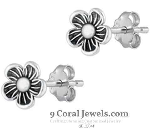 Silver Floral Stud Earrings