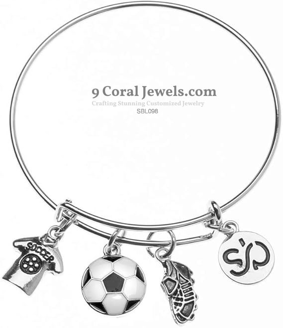 925 Sterling Silver Expandable Soccer Charm Bangle