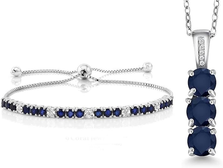 925 Sterling Silver Blue & White CZ Bracelet and Pendant Set - SBL058