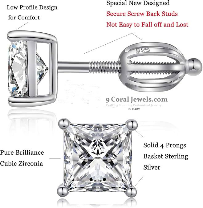 Princess Cut CZ Stud Earrings