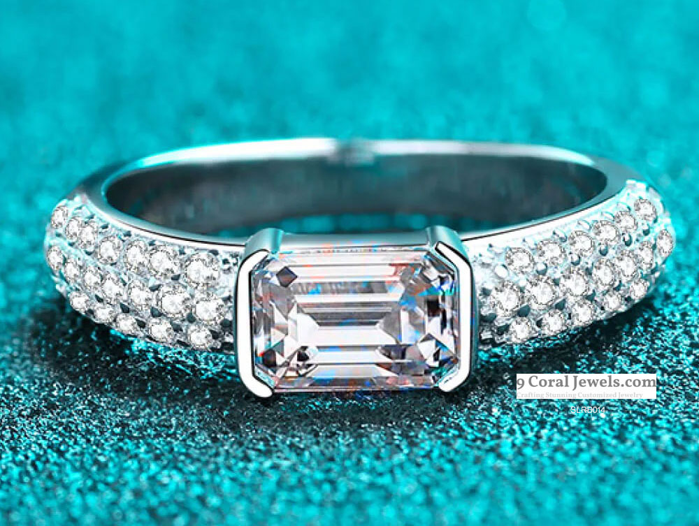 925% Sterling Silver Elegant Emerald-Cut Solitaire Ladies Ring