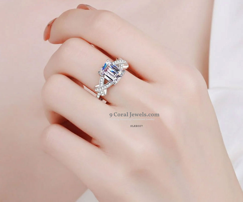 Elegant Square-Cut Crystal Silver Ring