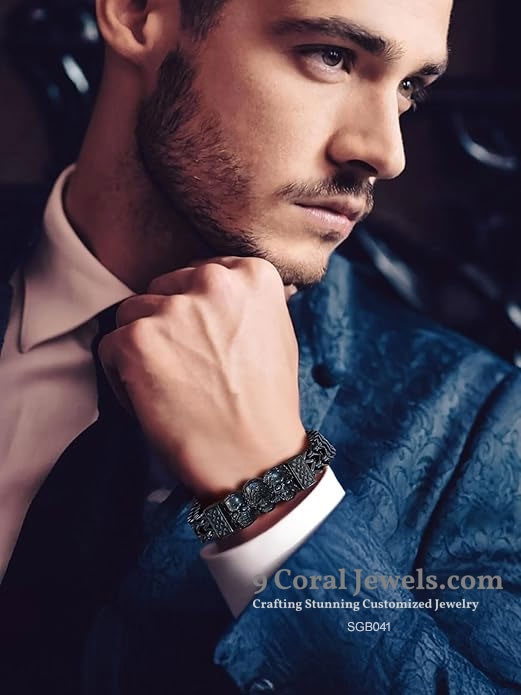 Black Skull Chain Bracelet - 925% Sterling Silver Mnufacturer
