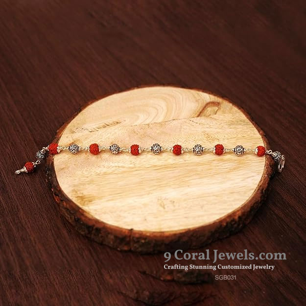 Handcrafted Silver and Rudraksha Bead Bracelet