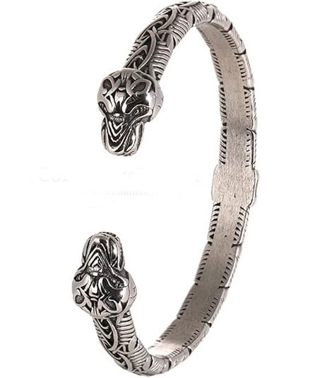 925 Sterling Silver Viking Wolf Head Cuff Bracelet