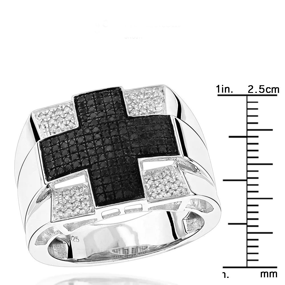 Men's Silver Ring with Black Cross