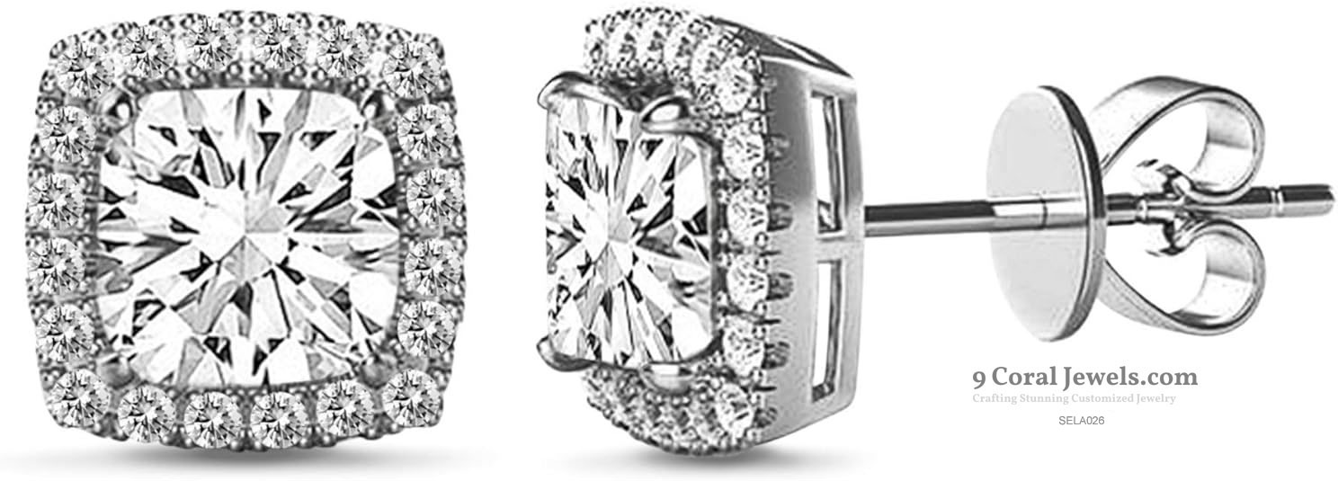 CZ Diamond Halo Stud Earrings