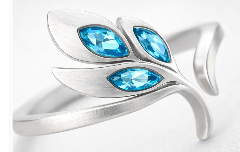 Leaf Blue Gemstone Silver  Ring