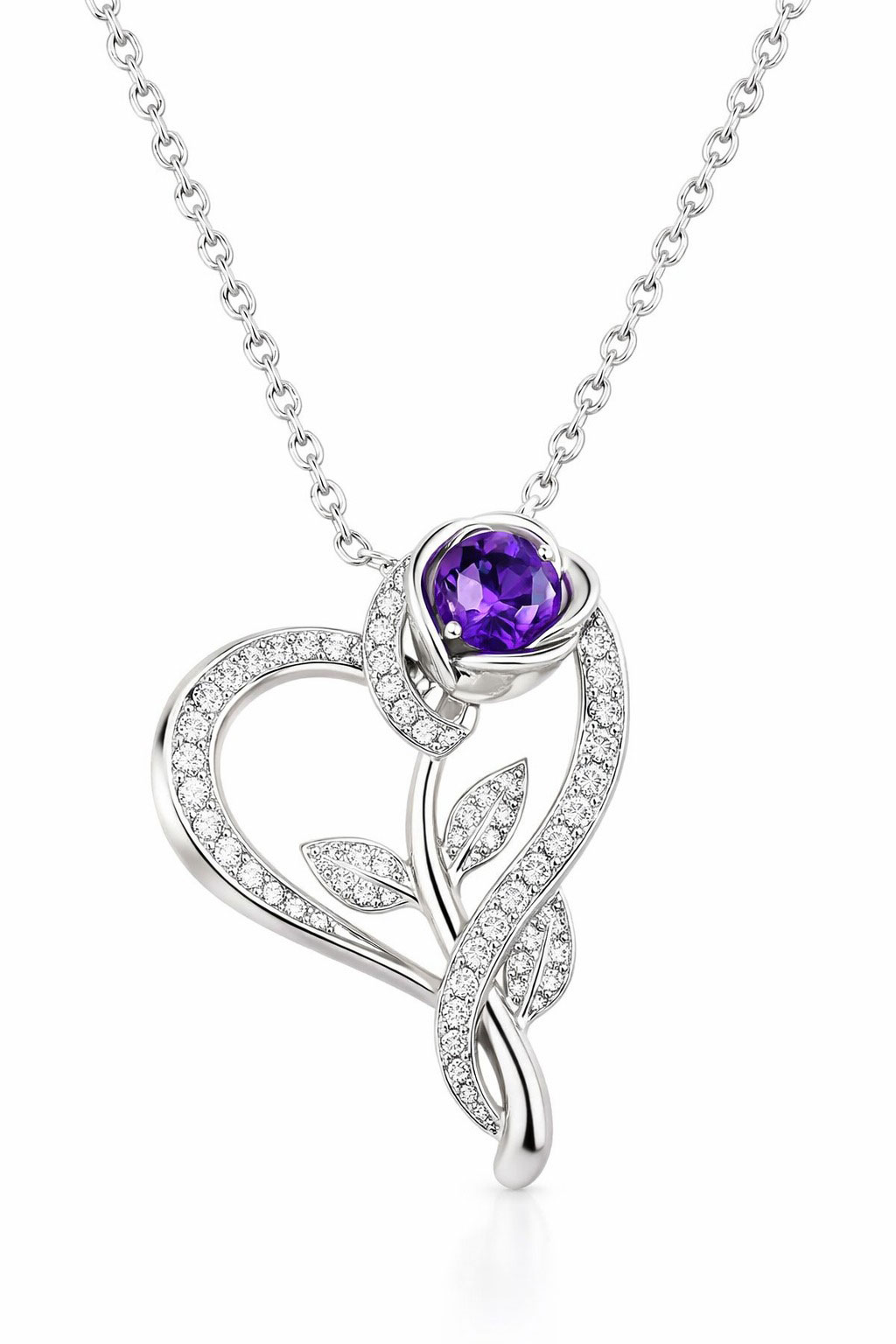 Sterling Silver Heart Amethyst Pendant