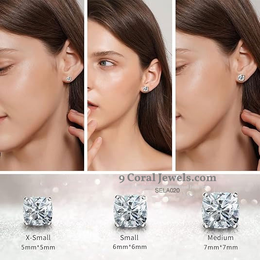 925% Sterling Silver Cushion Cut Cubic Zirconia Stud Earrings