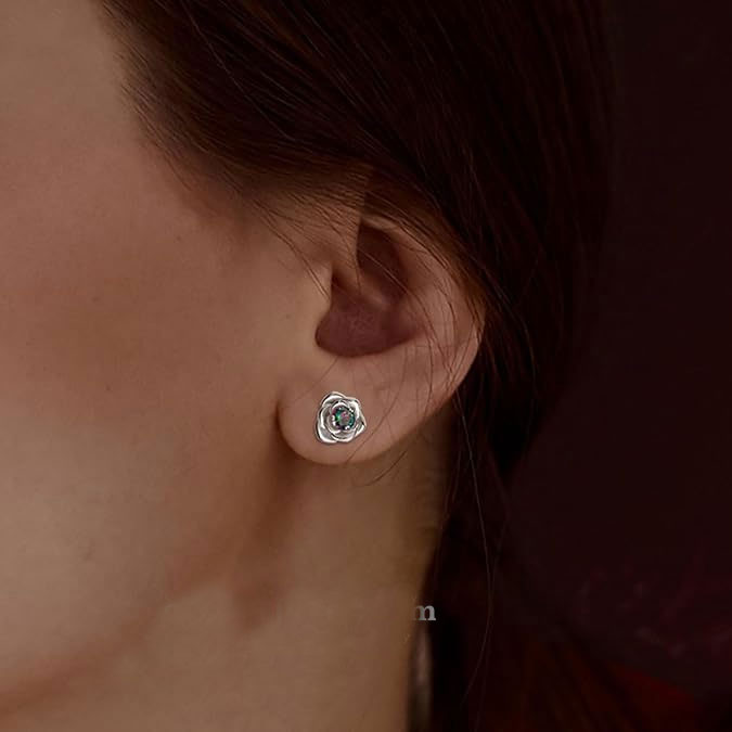 Sterling Silver Rose Stud Earrings