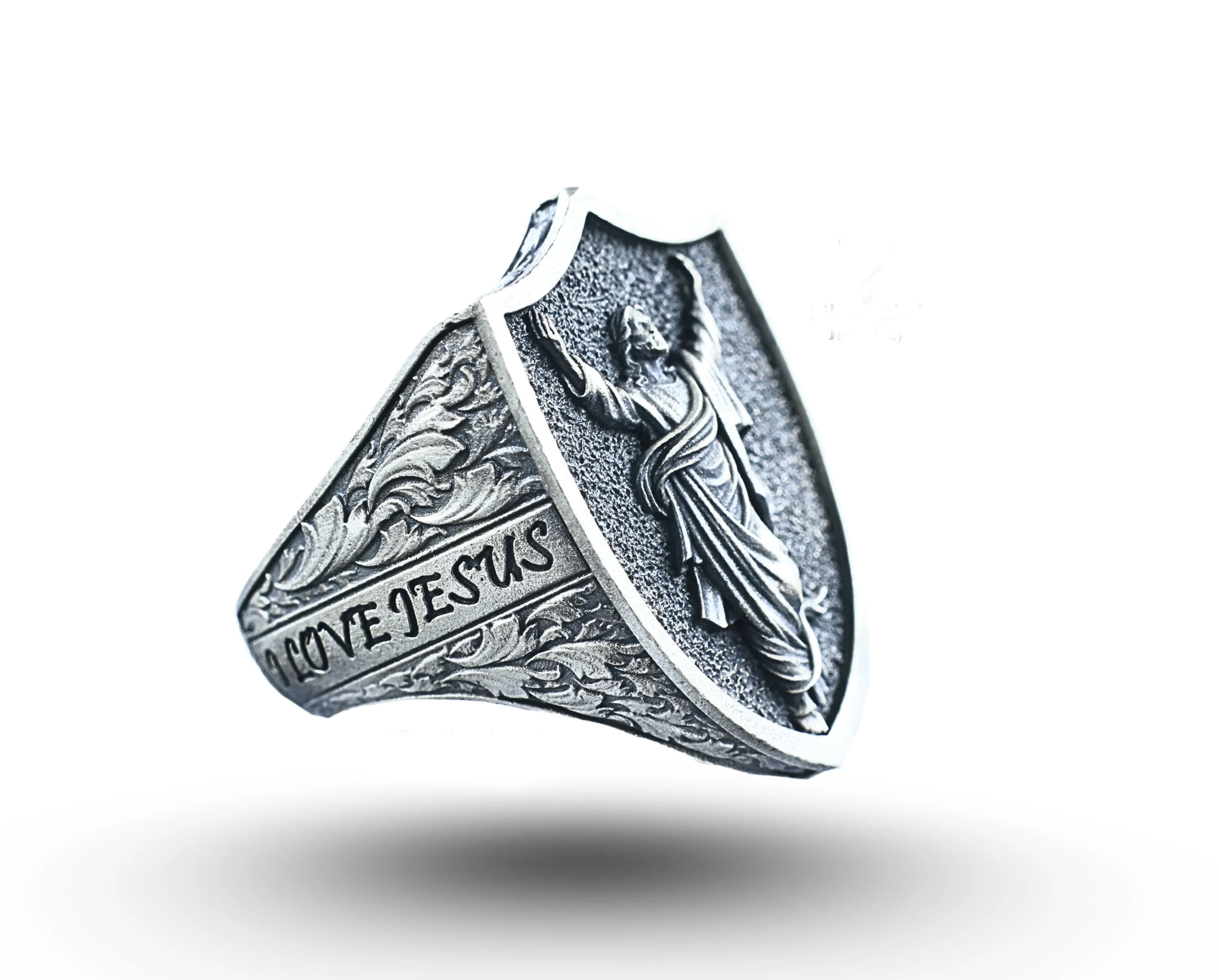 925% Sterling Silver Christ Shield Silver Ring
