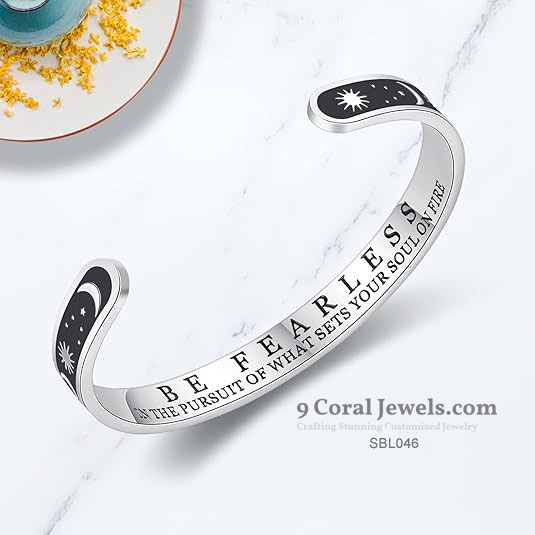 Sterling Silver Moon and Sun Engraved Cuff Bracelet