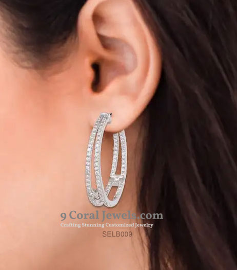 Double Row CZ Diamond Hoop Earrings