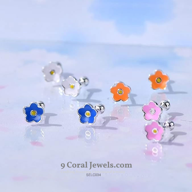 Pink Flower Stud Earrings