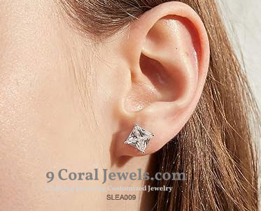 Princess Cut CZ Diamond Stud Earrings
