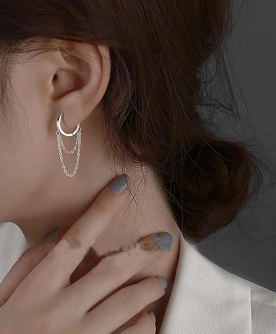 Sterling Silver Double Chain Hoop Earrings