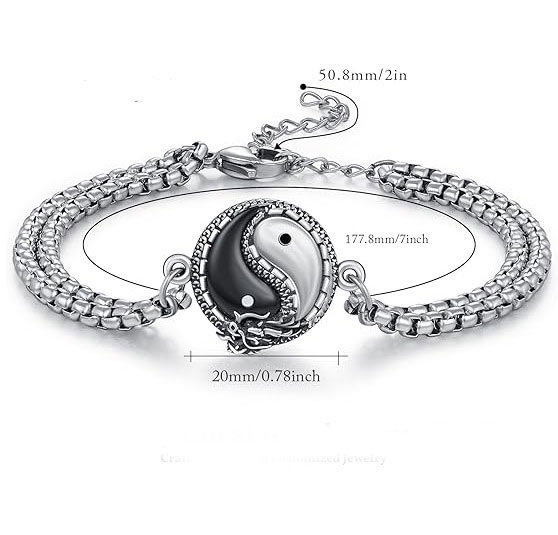 925% Sterling Silver Yin Yang Dragon Bracelet