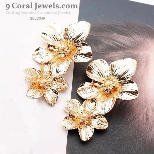 Sterling Silver, Gold Plated Floral Drop Earrings