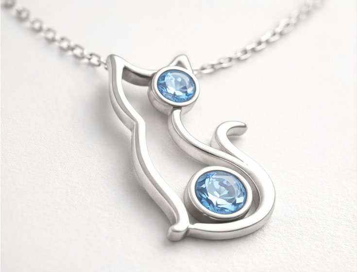 925% Sterling Silver Crystal Cat Pendant Necklace