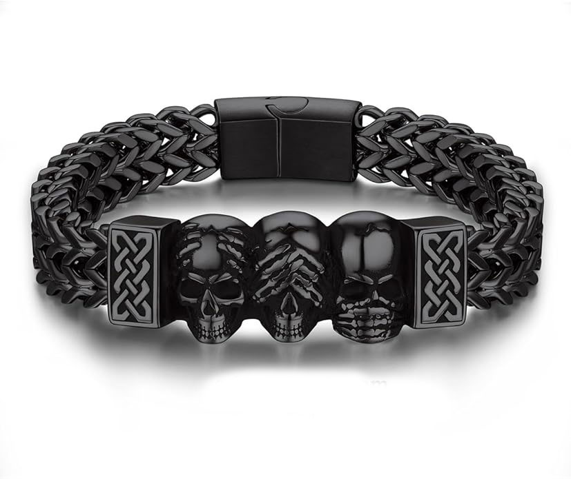 Black Skull Chain Bracelet - 925% Sterling Silver Mnufacturer
