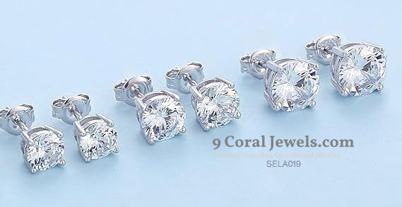 Sterling Silver Round Cut Stud Earrings