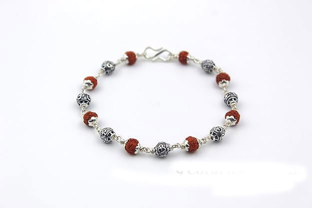 Handcrafted Silver and Rudraksha Bead Bracelet