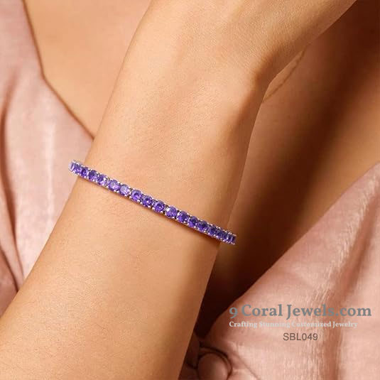 925% Sterling Silver Amethyst Tennis Bracelet