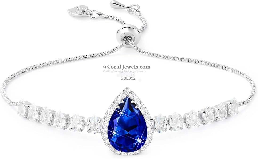 Sterling Silver Elegant Sapphire And American Diamond Bracelet