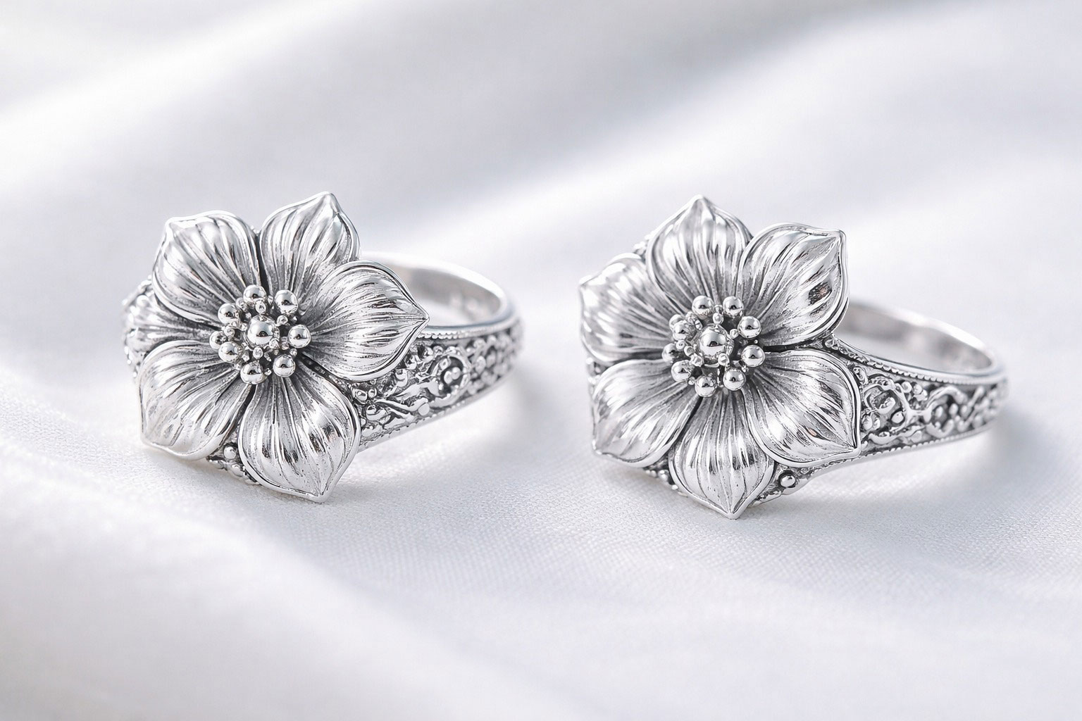 Floral Silver Ring Set